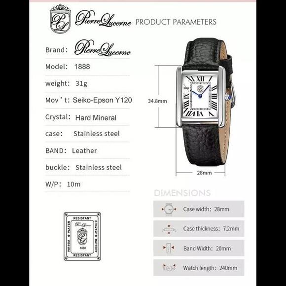 🔥NEW Pierre Lucerne Root Beer 1888 Swiss Inspired Men's Tank Watch - Picture 7 of 9